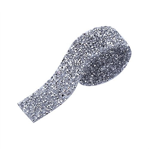 TOPINCN Silver Crystal Rhinestone Ribbon, Sparkling Rhinestone Ribbon Mesh Wrap Roll Bling Arts Crafts Decor Girls Gift 1 Yard (Silver)