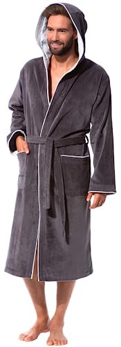 Morgenstern Bademantel Herren Kapuze 100% Baumwolle Frottee OEKO-TEX Velours Morgenmantel Lang Finn Grau-Hellgrau XL