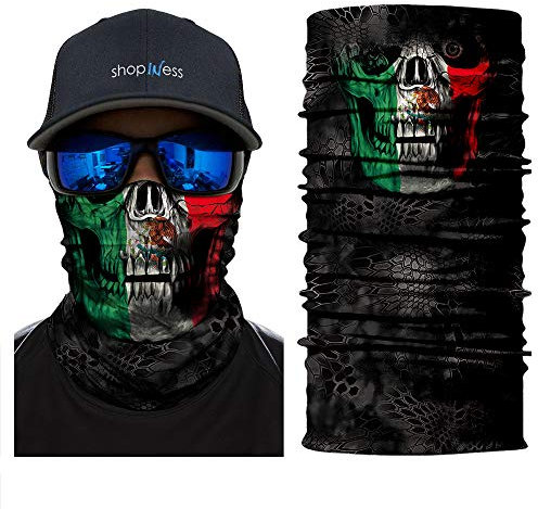 ShopINess Cache-Cou Foulard Multifonctions Tête de Mort et Drapeau pour Adultes (Tête de Mort Drapeau Mexicain)