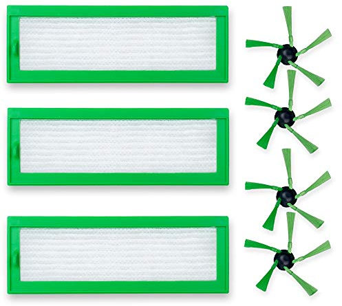 Hochwertiges Sparset - 4 Seitenbürsten + 3 Filter - Passend für Saugroboter Vorwerk VR 200 / VR 300 - Bestleistung beim Saugen