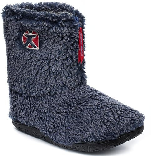 Bedroom Athletics Mens Gosling Snow Tipped Sherpa Slipper Boot Soft Warm fluffy Zip Memory Foam Indoor Outdoor Machine Washable non slip Ankle Boot house Slippers - Peacoat Navy UK 7/8