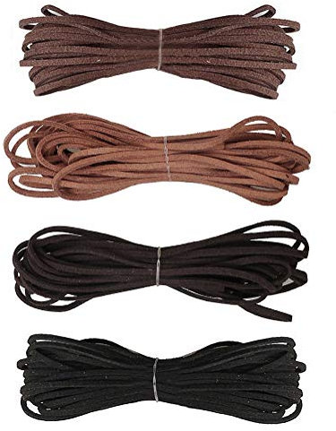nuoshen 21.9 Yards Leather Cord, 4 Colors Suede Leather Necklace Cord Lace, 5m/each, 3mm Wide, DIY