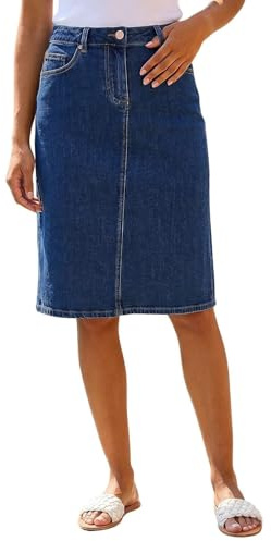 Roman Denim Skirt with Pockets for Women UK - Ladies Jean Skirts Cotton Stretch Mid Wash Fitted A Line Casual Smart Work Office Knee Length Flattering Slimming - Size 12 - Indigo
