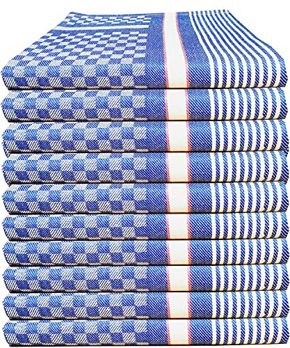 MTEXT Geschirrtücher Grubentücher, Halbzwirn, 100% Baumwolle, 10 Stück Pack, 50x100 cm, 130g, karriert weiß blau