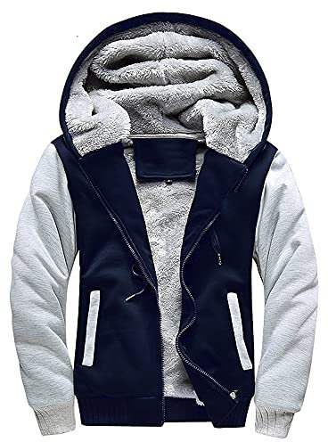 AOTORR Men's Hoodies Full Zip Fleece Jacket Coat Winter Warm Oversized Zip Up Hooded Top with Pockets Blue Gray M