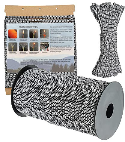 PSKOOK 550 Paracord 100m，31m，15m Rope 9+1 Strand with Fishing Line Traction Rescue Rope Tent Rope for Outdoor Hiking Camping DIY Necklace Bracelet Craft Making（15m，Black Diamond）
