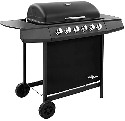 vidaXL Gas BBQ Grill with 6 Burners Stylish Functional Castors Backyard Outdoor Natural Gas Side Burner Cooking Barbecue Grill Black