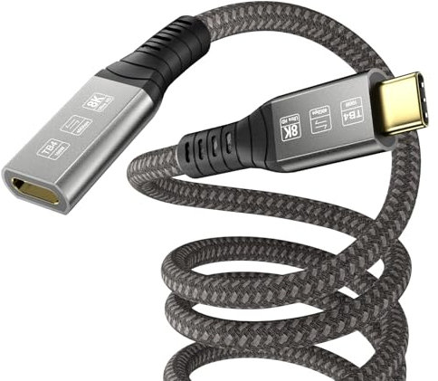 Angusplay Cable de Extensión Thunderbolt 4 0,8m, Alargador USB4 Macho a Hembra USB-C 40Gbps, PD 100W Vídeo 8K 60Hz, Compatible con Thunderbolt 4/3, USB4/3, Tipo C, para Mac MacBook Pro, SSD eGPU