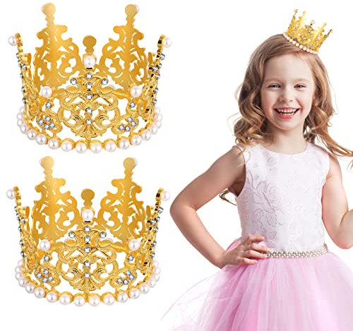 Amosfun 2Pcs Gold Crown Cake Topper Minia Tiara Geburtstagstorte Topper Kleiner Kristallperlen Cupcake Topper für Geburtstagsfeier Hochzeitstorte Babyparty Geburtstagstorte Dekoration