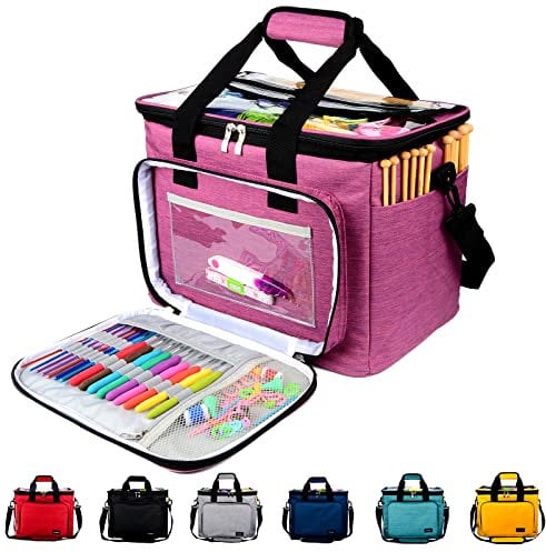 Aufbewahrungstasche für Wolle, Stricktasche Zur Garn aufbewahrung für Stricken, Häkeln, Stränge des Garns, Stricknadeln (bis zu 14 ”) (Violett)