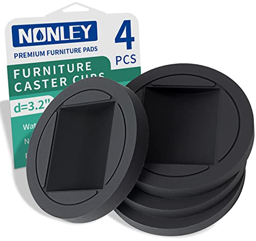 Nonley 4 Pack Non Slip Rubber Wheel Stoppers - Premium Solid Silicone Furniture Cups - Fits All Floors & Wheels of Sofas, Beds, Chairs - Prevents Scratches and Sliding - Round - Black - 4pcs
