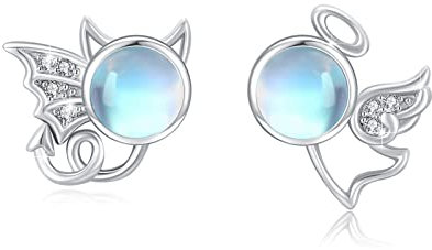 Engel und Teufel Ohrstecker 925 Sterling Silber Mondstein Ohrstecker Schmuck Hypoallergen Ohrringe Mondstein Ohrringe Weihnachts für Mädchen Damen