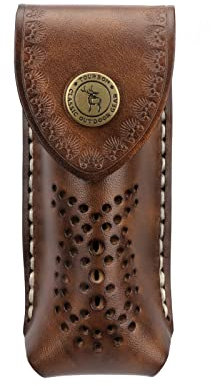 TOURBON Rustic Leather Folding Knife Pouch Clip on Pocket Tool Holder with Snap Closure