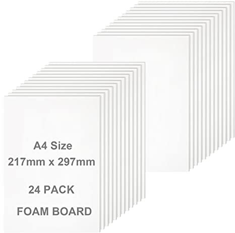 ASelected 24 Stück Schaumstoffplatte A4 Weiß, Foam Board Dicke 5 mm (300MM×210MM)