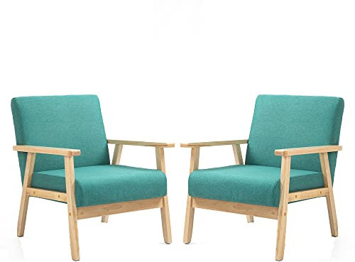 Mingone 2er Set Sessel Gepolsterter Cocktailsessel Skandinavischer Stil Loungesessel Modern Einzelsofa Massivholz für Wohnzimmer Schlafzimmer ,Grün