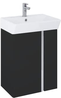 VBChome Badmöbel Set 50 cm Weiß Waschbecken mit Schwarz Matt Hängeschrank Waschtisch 2-Türen Soft-Close Seitengriff Modern Elegant