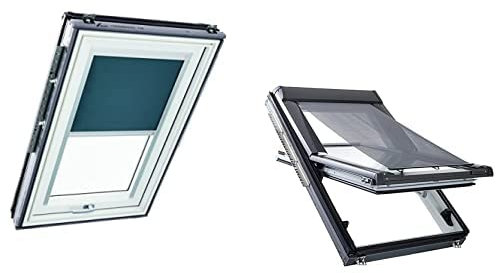 Original Roto Vorteils-Set Verdunkelungsrollo in Dunkelgrau und Außenrollo Screen Für Designo R6/R8 Führungsschiene Silber Größe ZRV 094/118 | 09/11 Größe ZAR 094/xxx Breite 094 cm