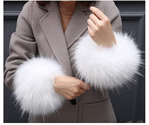 SHTGOI Damen Pelzmanschetten Fell Handgelenk Wärmer Kunstpelz Manschetten Armstulpen Winter Handwärmer Ärmel Plüsch Pulswärmer Fellstulpen Faux Pelz Armstulpen Handschuhe Weiss 1#