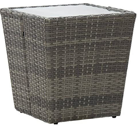 FIRBNUS 41.5x41.5x43 cm Beistelltisch mit Glas Tischplatte Couchtisch Balkontisch Terrassentisch Gartentisch Dining Table Kaffeetisch Garten Esstisch Grau Teetisch Poly Rattan und Hartglas