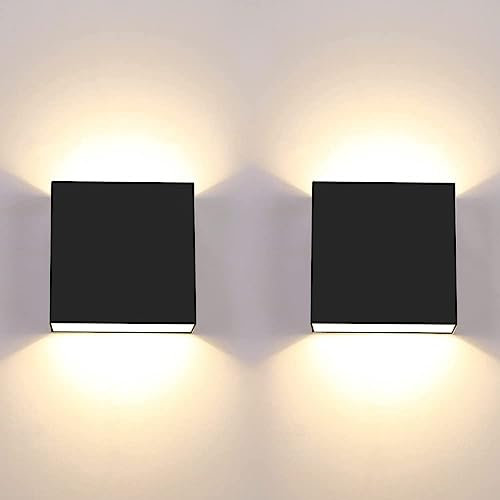 CHEVVY 2 Stück LED Wandleuchte Innen Schwarz 7W Moderne LED Wandleuchte Up and Down Leuchten Aussen Einstellbar Abstrahlwinkel Warmes Weiß 3000K Schwarze Wandlampen