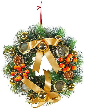 Kleiner Weihnachts-Adventskranz-Kerzenhalter, Weihnachts-Votivkerzenhalter mit Tannenzweigen, Tannenzapfen und Roten Beeren, Weihnachts-Adventskranz für Zuhause, Hochzeit, Wohnzimmer und(Gelb)