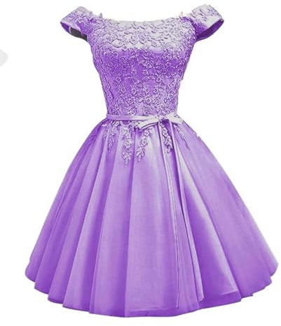 WSEYU Robe de bal courte en satin à épaules dénudées, robe de demoiselle d'honneur pour mariage, Style1-lilas, 48