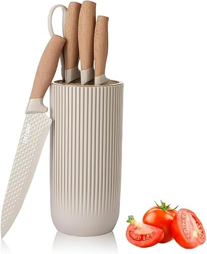 TFSeven Messer Set, 6-teiliges Khaki Messerblock Set für Küche, Scharfes Professionelle Edelstahl Kochmesser Set mit Universal-Messerblock, Küchenmesser zum Schneiden, Schneiden, Würfeln (Khaki)