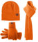 Winter Warm Lang Schal Beanie Mütze Touchscreen Handschuhe Set für Damen Herren Thermo Gestrickte Wintermütze Winterschal Handschuhe Kombiset Winterhandschuhe Strickmütze Winterset (Orange, OneSize)