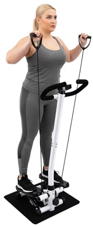 Fitness Stepper, Mini Stepper für Zuhause, Stair Stepper mit Lenker & Große Pedale, Verstellbare Trainingshöhe, Heimtrainer für zu Hause, Büro, Fitnessstudio, bis zu 150kg, Schwarz
