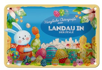 FEMER Blechschild Ostern Ostergrüße 18x12cm Landau IN DER Pfalz Geschenk Deko