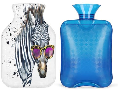 Watercolor Zebra Wärmflasche mit weichem Bezug, 1 l Wärmbeutel für heiße und kalte Kompresse, Handfüße und Bettwärmer, Menstruationskrämpfe, Nacken- und Schulterschmerzlinderung