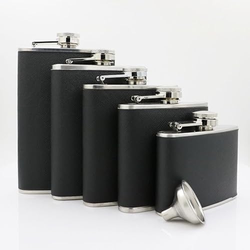 CNFLASK Flachmann aus 304 Edelstahl mit Kunstlederumwicklung (schwarzes PU-Leder, 170 ml)
