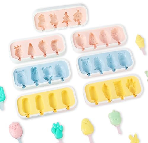KEAGAN 7PCS Ice Lolly Moulds, Silicone Ice Lolly Moulds with Sticks, Popsicle Mould, Cartoon Character Lollipop Moulds, Multicolor Cakesicle Moulds with Silicone Lid, Ice Cream Moulds for Dessert DIY