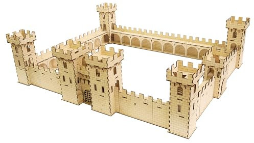 Medieval Wooden Toy Castle Reval | 98 x 82 x 27 cm | Scale fit for Lego | Constructor | DIY Plywood Fort | Natural Keep | Stronghold
