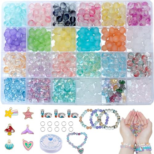 BLAESIFF 576 Stück Glasperlen für Armbänder, 24 Farben 8 mm lose Runde Glasperlen, Acrylperlen Sternperlen Perlen Set für DIY-Armbänder, Halsketten, Ohrringe, Perlen für Armbänder