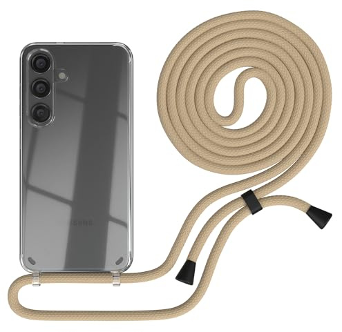 EAZY CASE - Handykette kompatibel mit Samsung Galaxy S24 Kette zum Umhängen für Galaxy S24 Hülle mit Band aus Silikon stoßfeste transparente Handyhülle als Fallschutz in Taupe - Clips Schwarz