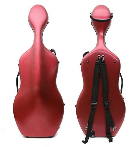 YoungMonic Cello Case für 4/4 Cellophanhülle in voller Größe, Kohlefaser-Streifen, geflochten oder gebürstet, leicht, bunt, mit starkem Gurt, Rot