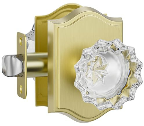 HOSOM Glass Door Knob Interior, Passage Door Knobs for Hallway, Keyless Closet Door Knobs, No Locking Crystal Door Knobs, Gold