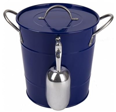 Double Wall Insulated Stainless Steel Ice Ice Bucket with Ice Shovel Galvanized Plate Round Ice Barrel Bar Champagne Beer Bucket for Bar Family Party Bucket with Lid and
