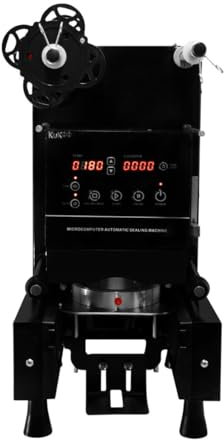 Cup Sealing Machine Electric 500W Fully Automatic Vacuum Sealer Control LCD Panel Commercial Steel Bubble Milk Tea Coffee Smoothies Plastic Paper 90mm 95mm Diameter 500-650 Cups Hour FREE Film Roll