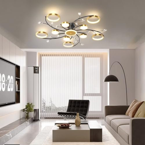 Trutipon LED Deckenlampe Groß Deckenleuchte aus Metall und Lampenschirm aus Acryl Unendliches Dimmen 3000k-6000k Kristall Kronleuchter für Wohnzimmer Esszimmer Restaurant Schlafzimmer(6+1 head)