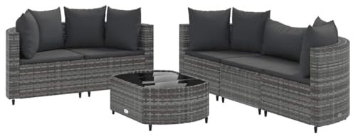 vidaXL Garten Sofa Garnitur 6-TLG., Gartenmöbel Set mit Kissen, Sitzgruppe für Garten Terrasse, Lounge Sitzgarnitur Modular, Grau Poly Rattan
