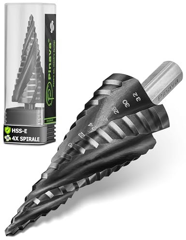 Pinava® Stufenbohrer HSS Cobalt Pro 4XSPIRAL [Schneller, Präziser, Langlebiger] Ø 4-32mm - Profi Kegelbohrer für Edelstahl, Metall, Holz, Kunststoff - Blech-Schälbohrer Extrem Scharfer Edelstahlbohrer