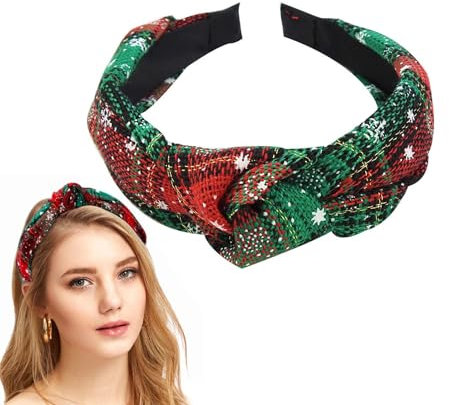 Damen Haarreif, Kariert Geflochten Retro Style Haarband, Rot Vintage Breit Kopfband, Modisches Haarschmuck, Grün Headband Haar-Accessoires, Solides Kopfband Stirnbänder für Frauen & Mädchen Geschenk