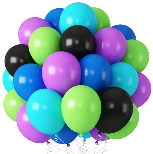 Purple Blue Green Balloons, 55 PCS 12 Inch Green Purple Teal Balloons Blue Black Balloon for Boys Girls Monsters Theme Birthday Party Video Game Theme Party Baby Shower Party Decorations