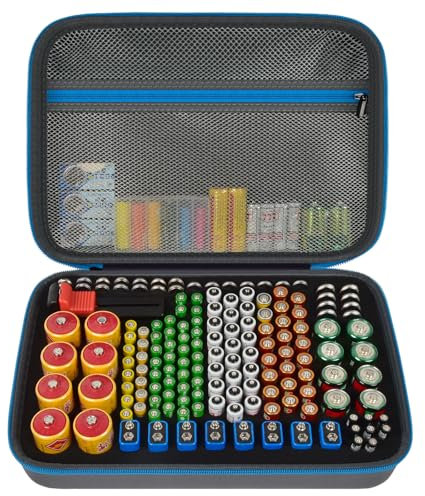 Batterie Aufbewahrungsbox Box, Batteriekasten Koffer mit Batterietester BT-168, Batterie Organizer Hält 161+ Batterien AA AAA C D Cell 9V 3V Lithium LR44 CR2 CR1632 CR2032 - Grau -Nur Fall