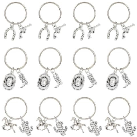 SUPERFINDINGS 12Pcs 3Styles Porte-clés en alliage Porte-clés cow-boy western, Porte-clés à breloques Porte-clés chapeau de cow-boy Porte-clés bottes pour Porte-clés Western Country, 4.5~4.8cm