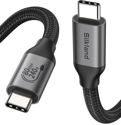 Silkland 80Gbps USB4 V2.0 para Cable Thunderbolt 5 1.2M Certificación USB-IF, hasta 120Gbps con Bandwidth Boost, 16K/Dual 8K, Carga Rapida 240W, Cable USBC USBC para Thunderbolt 4/3, SSD, Laptop, Dock