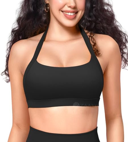 ZAAYO Damen Sport BH Rückenfrei Halfter Fitness BH Sport BH Gepolsterte Push Up BH mittlere Unterstützung Fitness Yoga Tops Schwarz S
