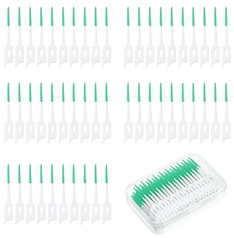 SEFIRST 300 Pezzi Scovolini dentali, Spazzolini Scovolini Silicone, Filo Interdentale, Scovolino Denti Spazzolini Interdentali con Scatola per l'Igiene Dentale Mantenimento Della Salute Orale (Verde)